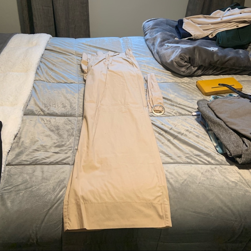 Tan paper bag pants